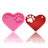 Shiny animal love dog paw heart keychain mold for resin craft